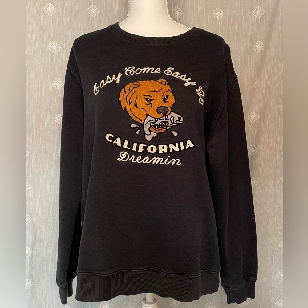 Lucky Brand Crewneck Sweater with Bear Graphic “Easy Come Easy Go” California